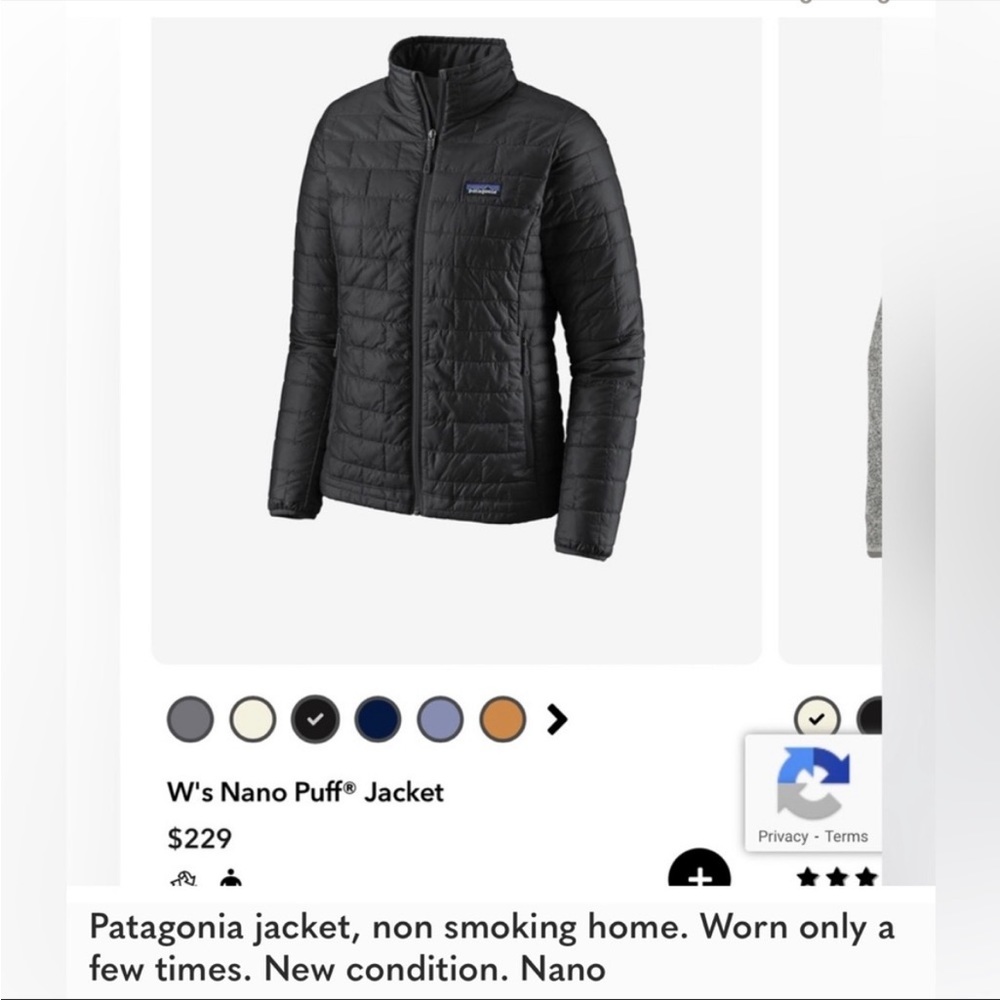 Patagonia jacke. W Nano. Non smoking. Like new. Black.